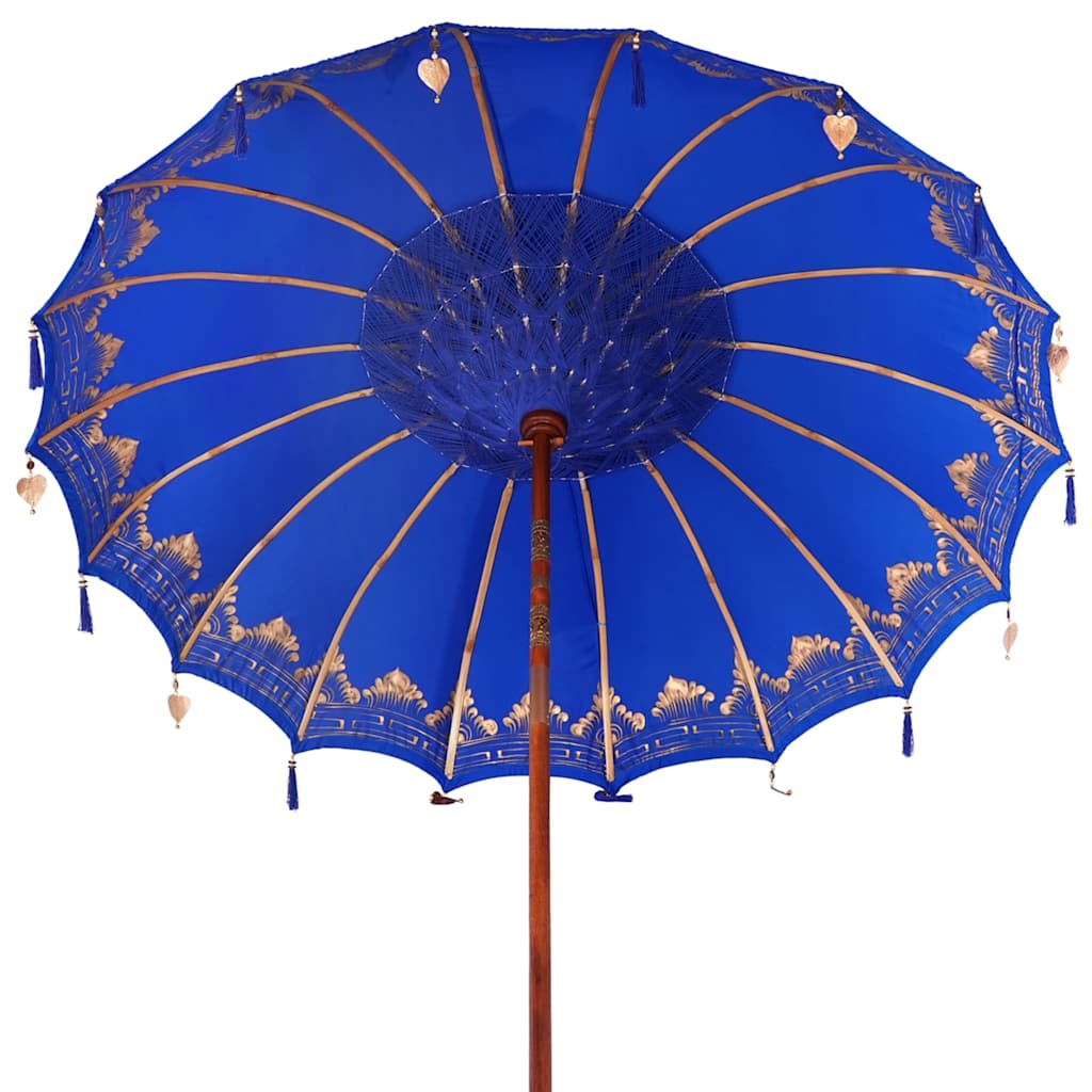 Balinesisk Parasol 260 Blå 210-220 cm Bomull og solid tre