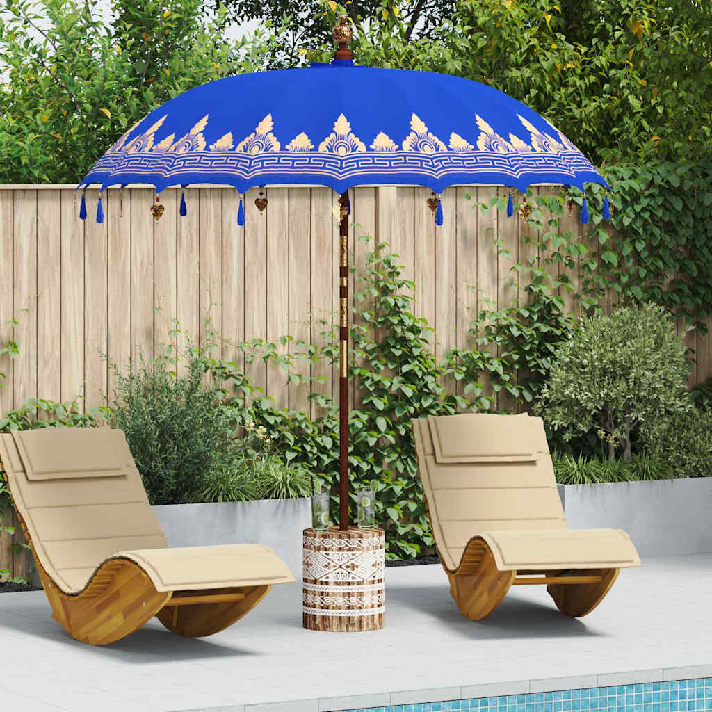 Balinesisk Parasol 260 Blå 210-220 cm Bomull og solid tre