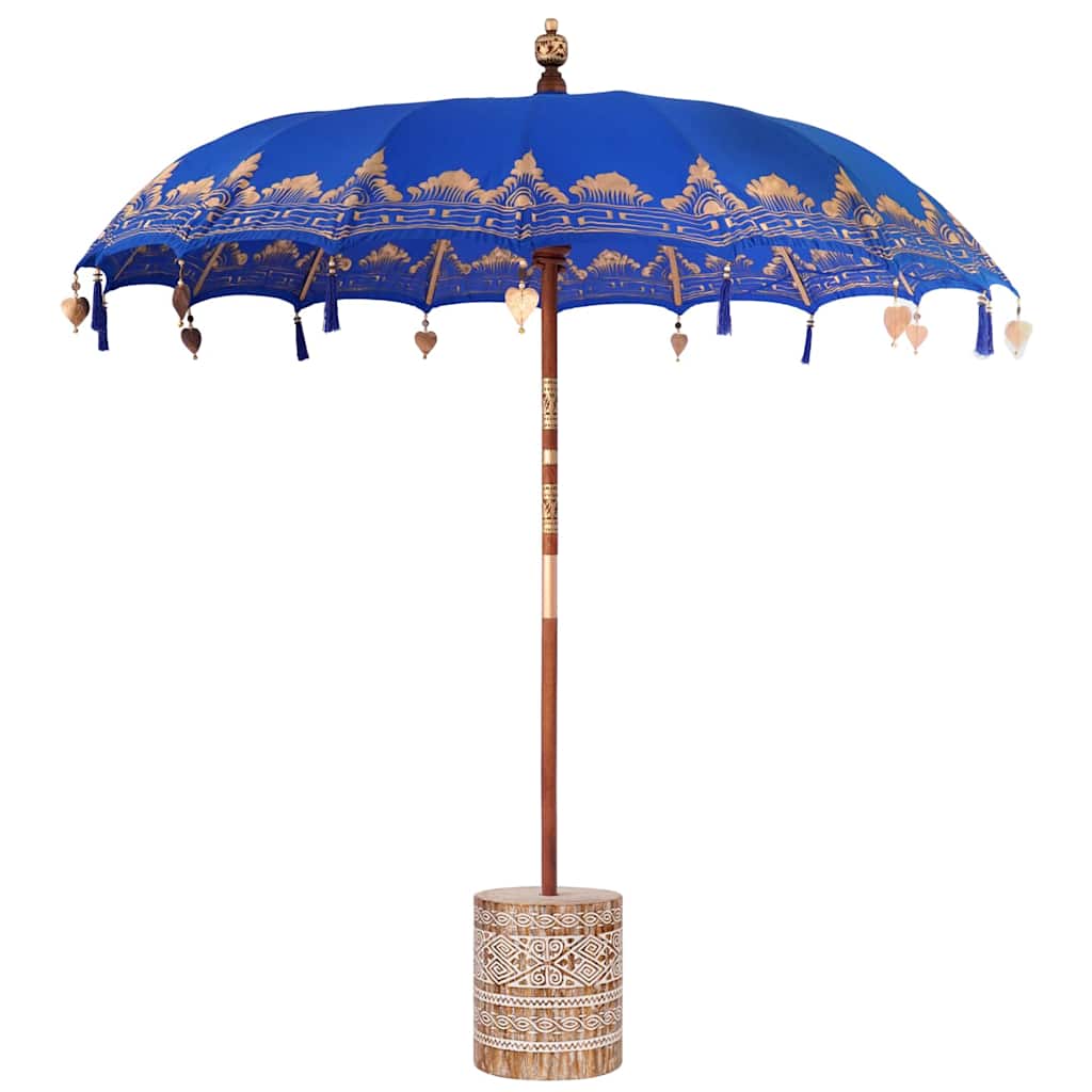 Balinesisk Parasol 260 Blå 210-220 cm Bomull og solid tre