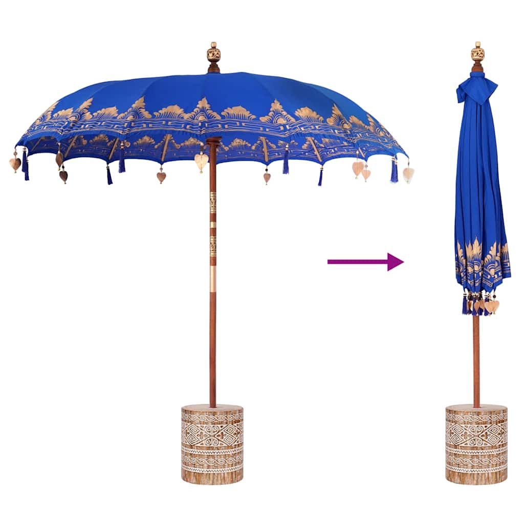 Balinesisk Parasol 260 Blå 210-220 cm Bomull og solid tre