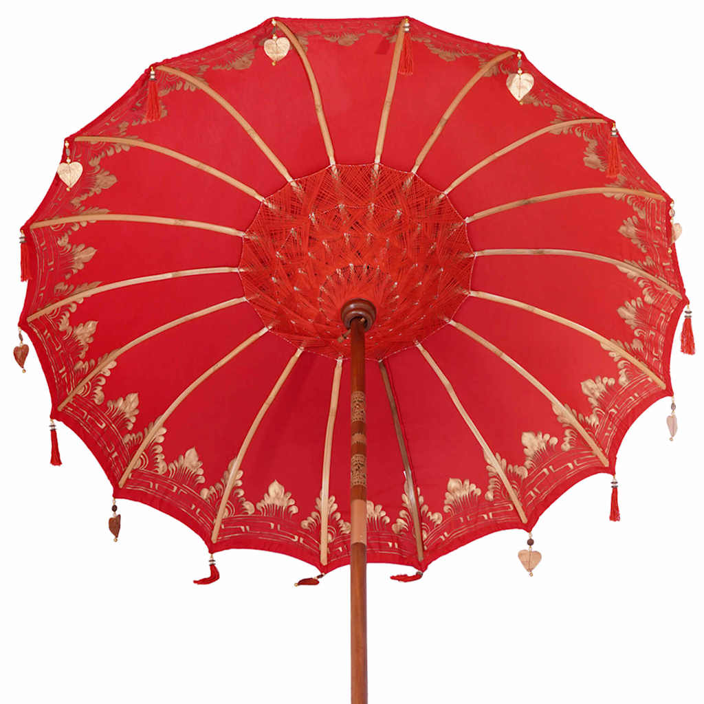 Balinesisk Parasol 260 Rød 180-190 cm Bomull og solid tre