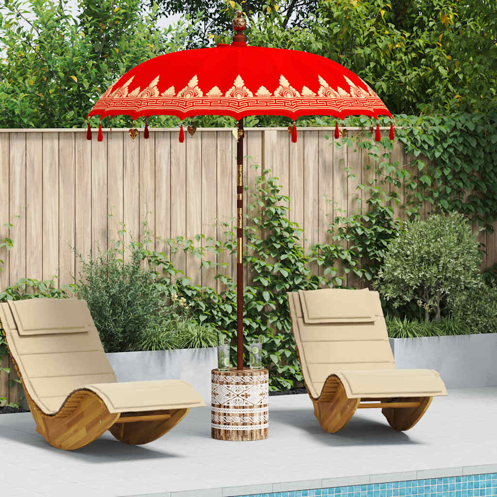 Balinesisk Parasol 260 Rød 180-190 cm Bomull og solid tre