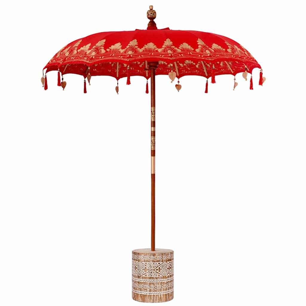 Balinesisk Parasol 260 Rød 180-190 cm Bomull og solid tre
