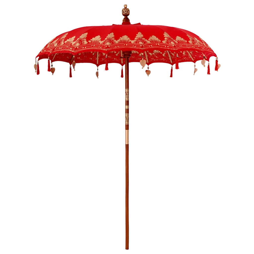 Balinesisk Parasol 260 Rød 180-190 cm Bomull og solid tre