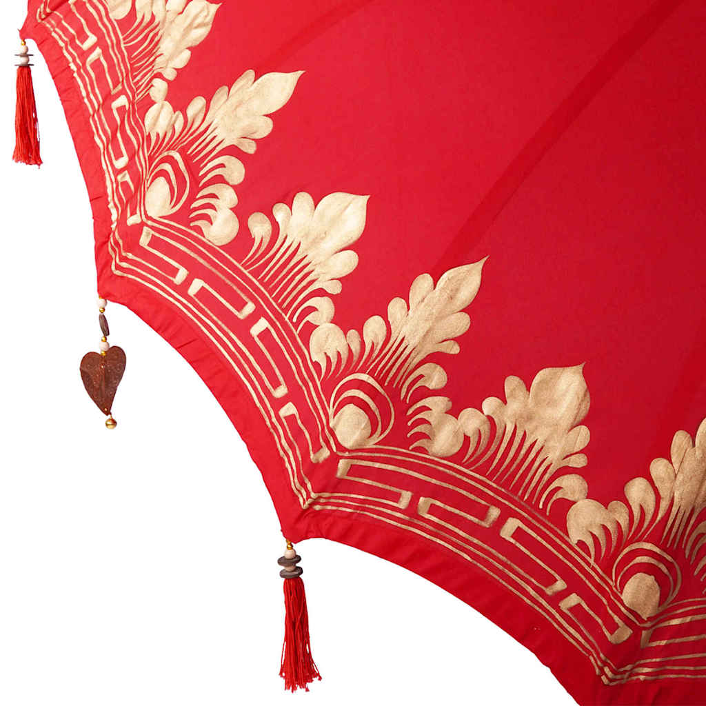 Balinesisk Parasol 260 Rød 210-220 cm Bomull og solid tre