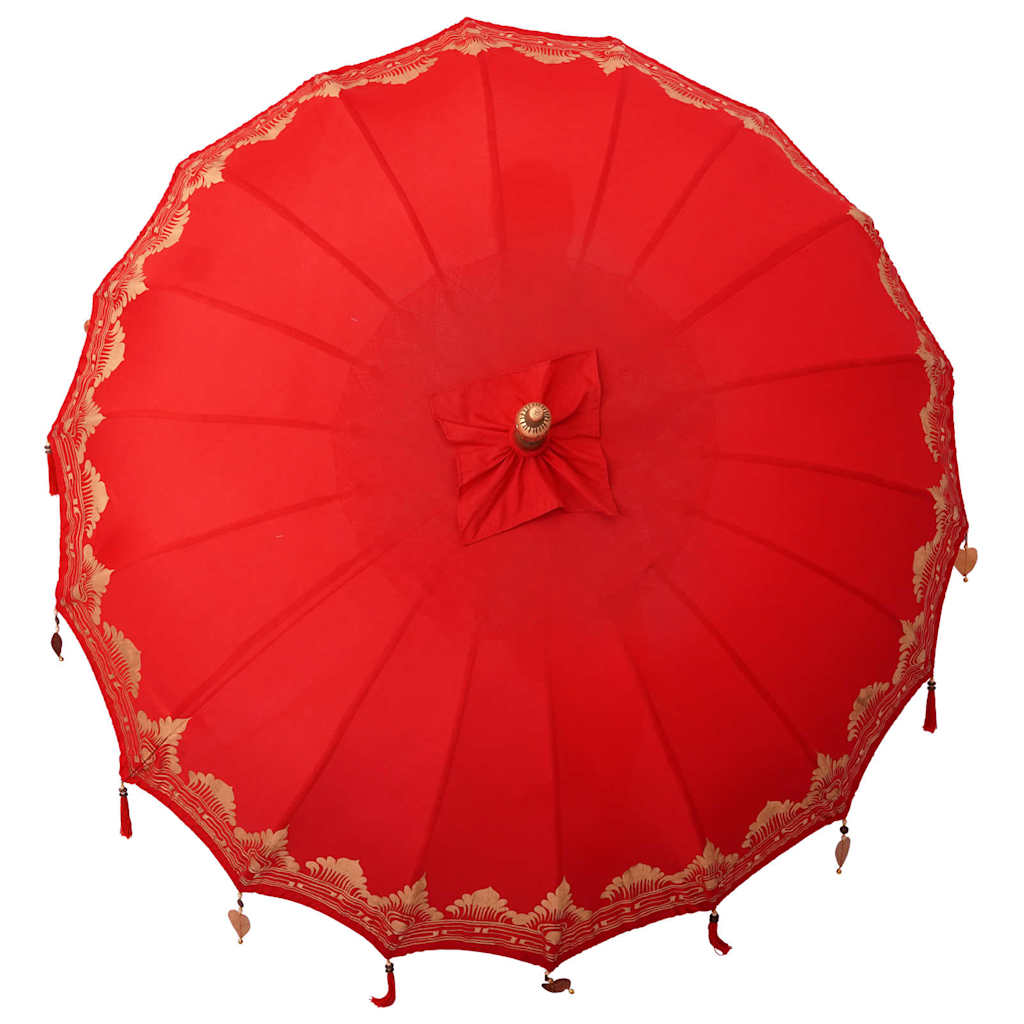 Balinesisk Parasol 260 Rød 210-220 cm Bomull og solid tre