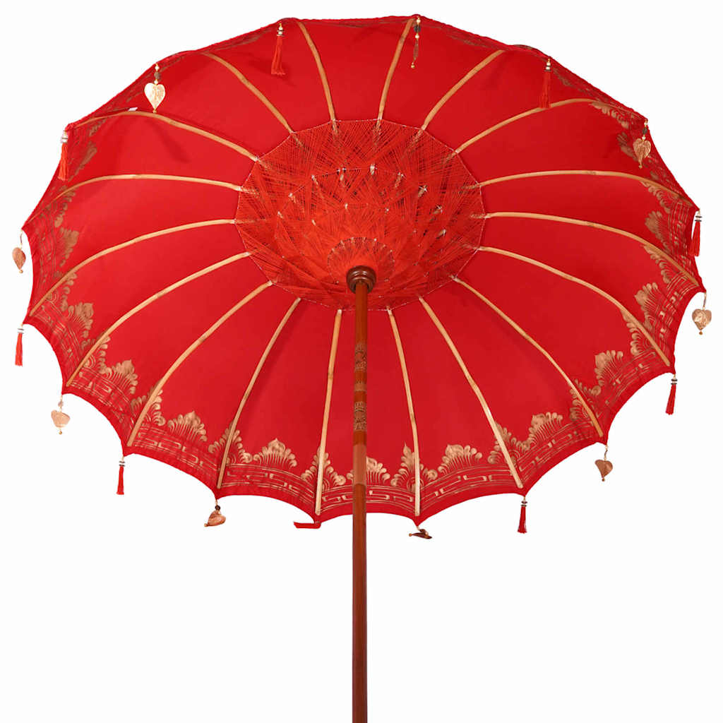 Balinesisk Parasol 260 Rød 210-220 cm Bomull og solid tre