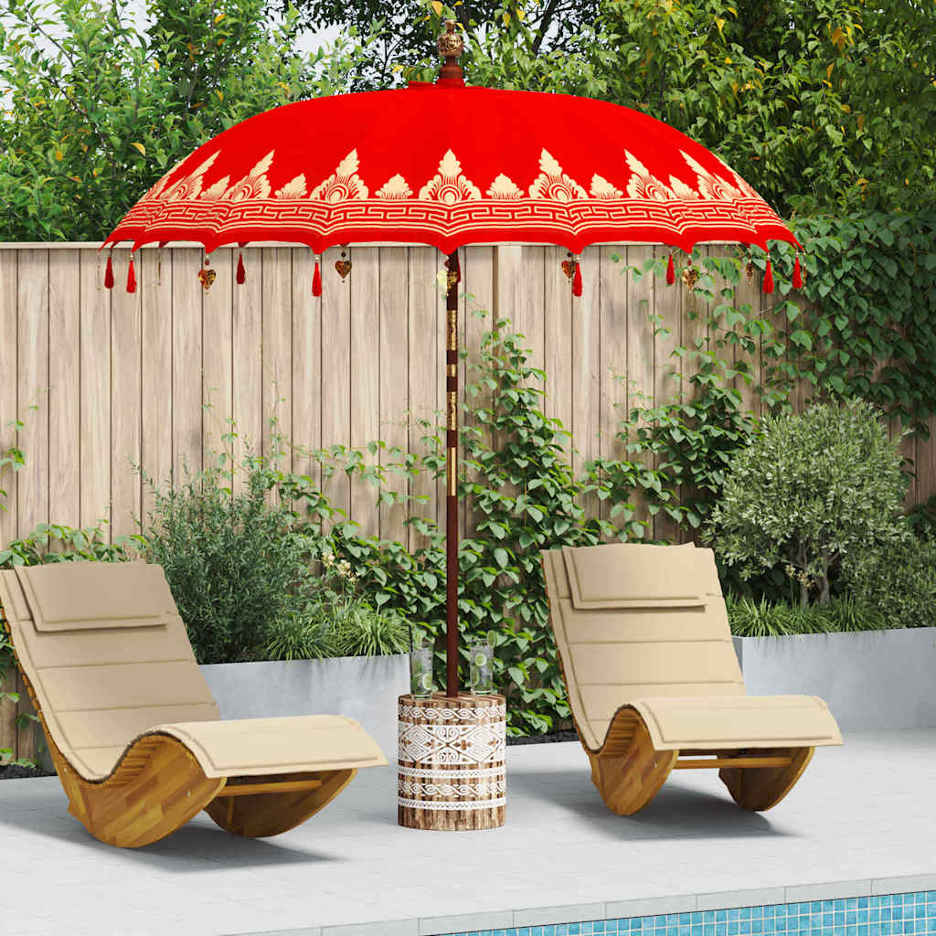 Balinesisk Parasol 260 Rød 210-220 cm Bomull og solid tre
