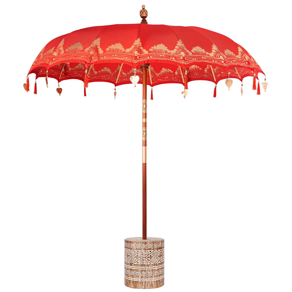 Balinesisk Parasol 260 Rød 210-220 cm Bomull og solid tre
