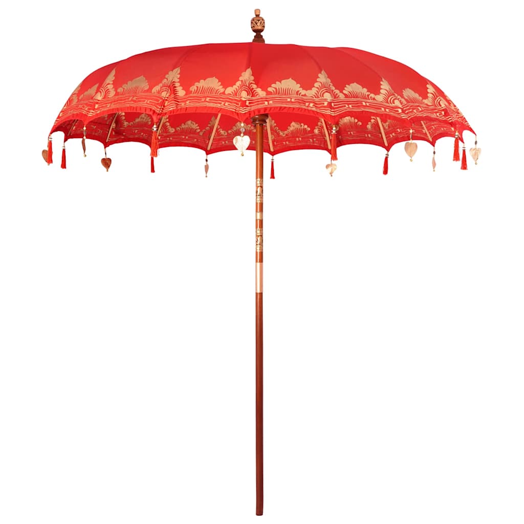Balinesisk Parasol 260 Rød 210-220 cm Bomull og solid tre