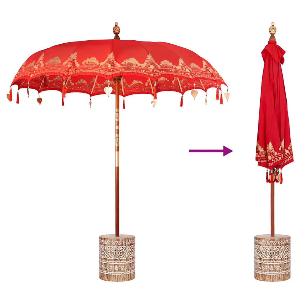 Balinesisk Parasol 260 Rød 210-220 cm Bomull og solid tre