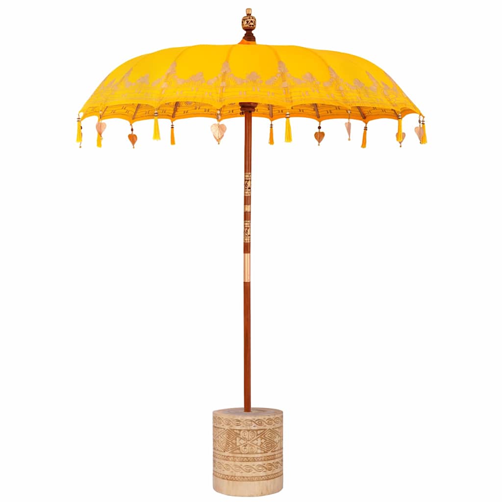 Balinesisk parasoll med base Gul 185 x 185 x 260 cm