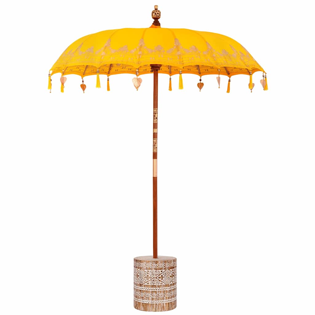 Balinesisk parasoll med base Gul 185 x 185 x 260 cm