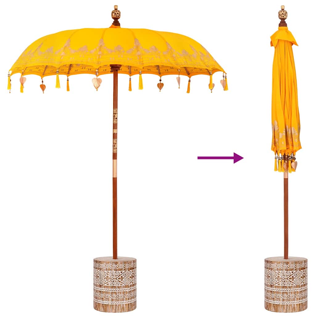 Balinesisk parasoll med base Gul 185 x 185 x 260 cm