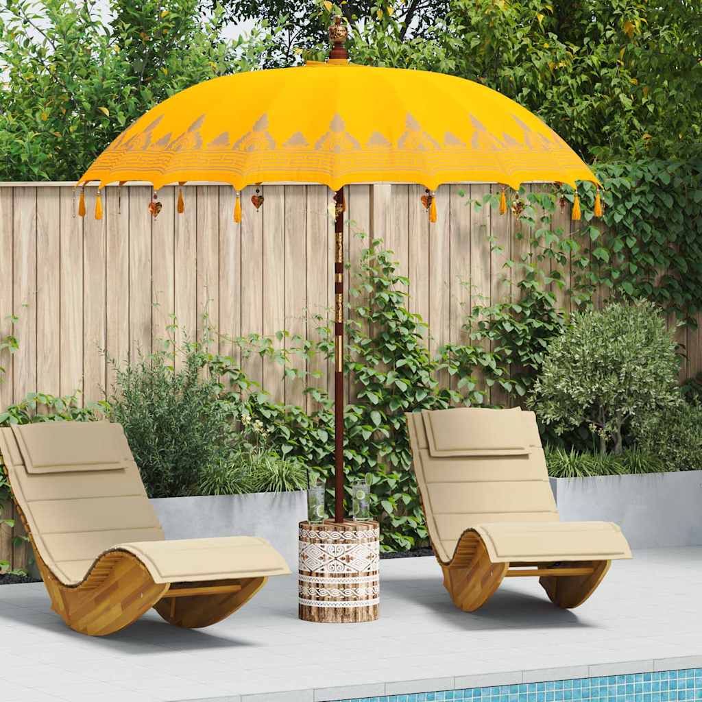 Balinesisk Parasol 260 Gul 210-220 cm Bomull og solid tre