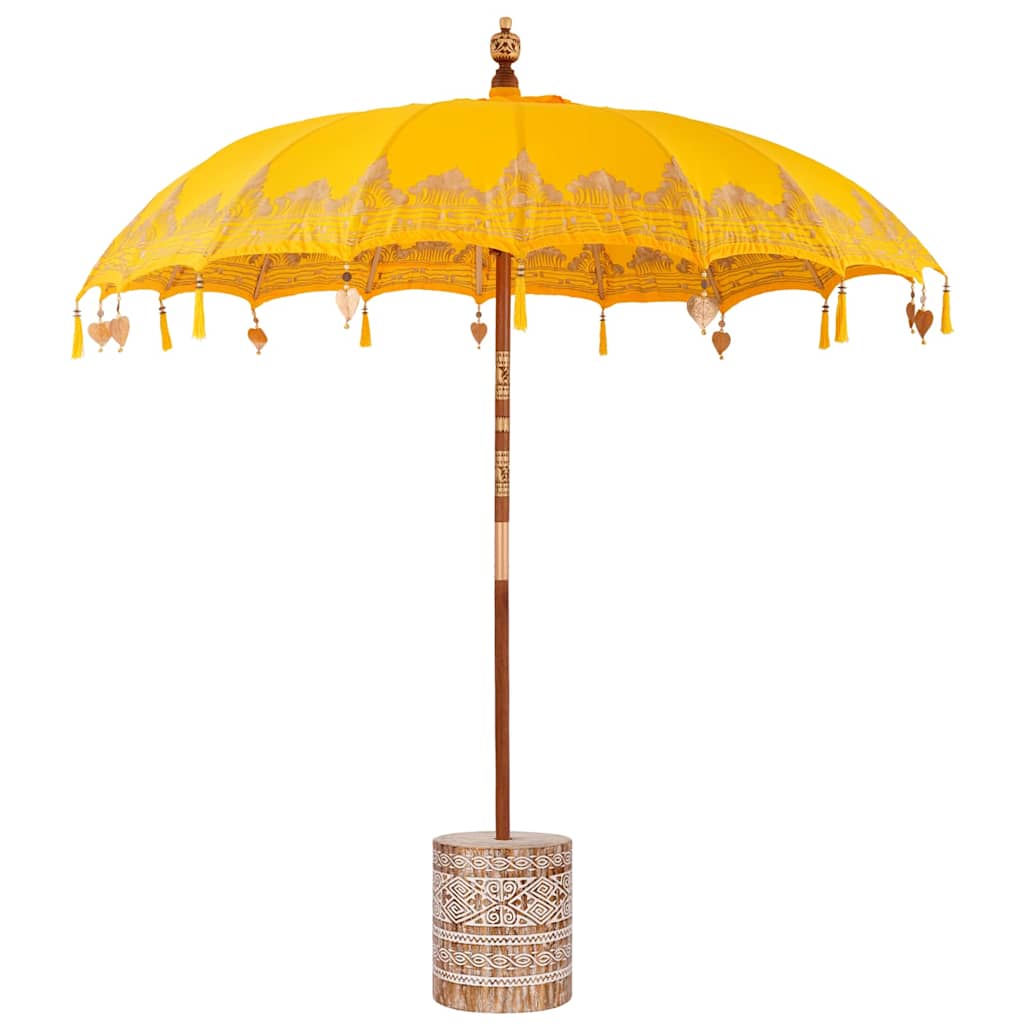 Balinesisk Parasol 260 Gul 210-220 cm Bomull og solid tre