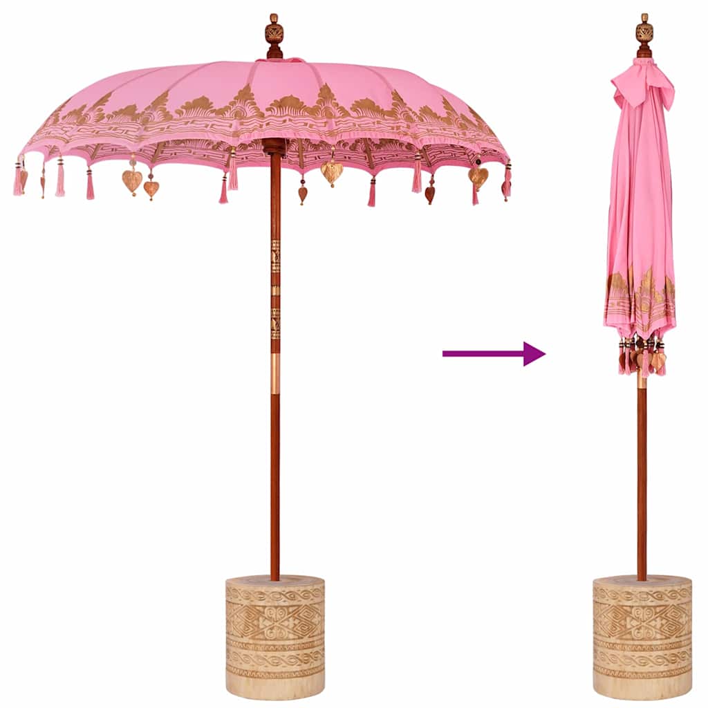 Balinesisk parasoll med base Rosa 185 x 185 x 260 cm