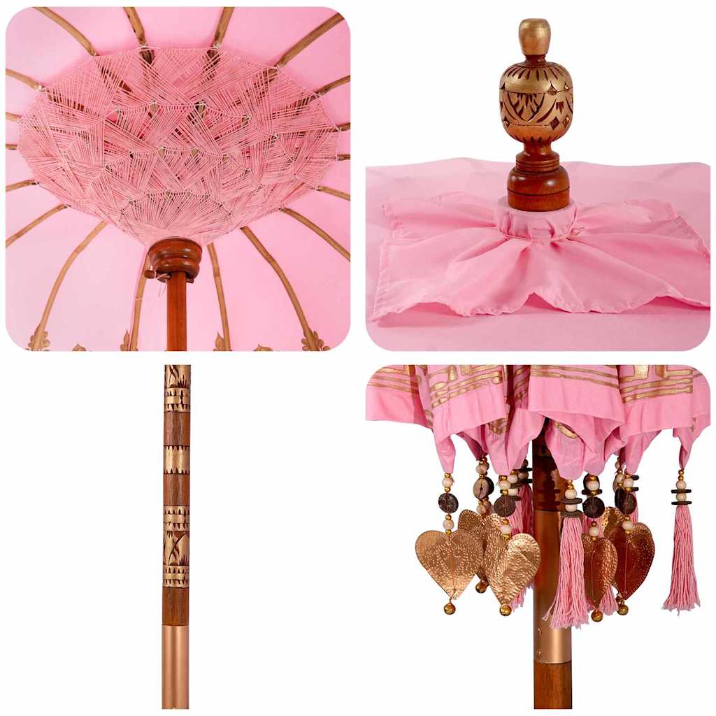 Balinesisk Parasol 260 Rosa 180-190 cm Bomull og solid tre