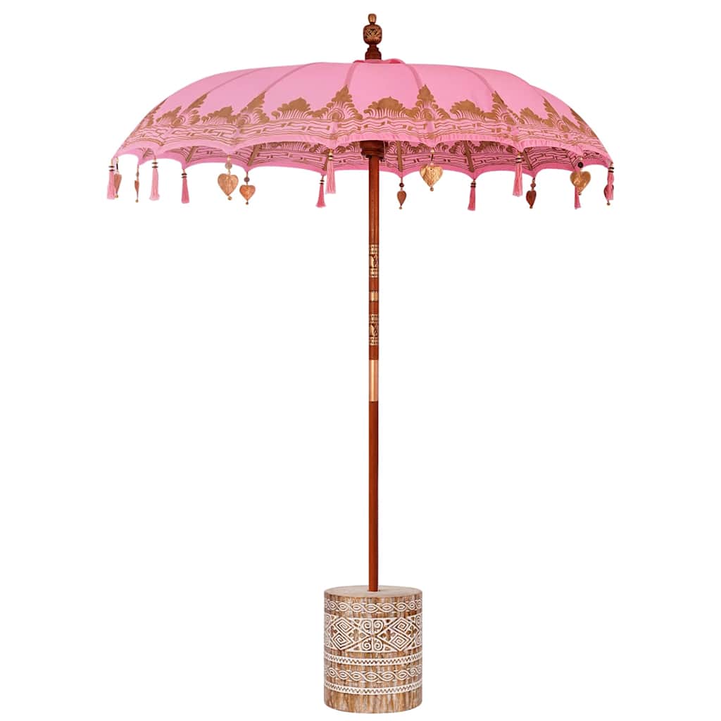 Balinesisk Parasol 260 Rosa 180-190 cm Bomull og solid tre