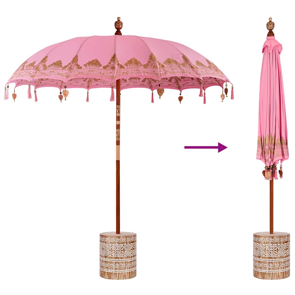 Balinesisk parasoll med base Rosa 215 x 215 x 260 cm