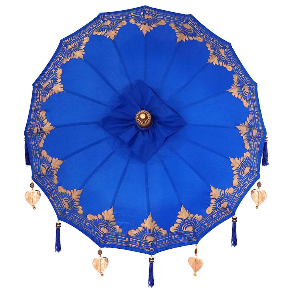 Parasol med Base Blå og Brun 250 cm Bomull og Tre