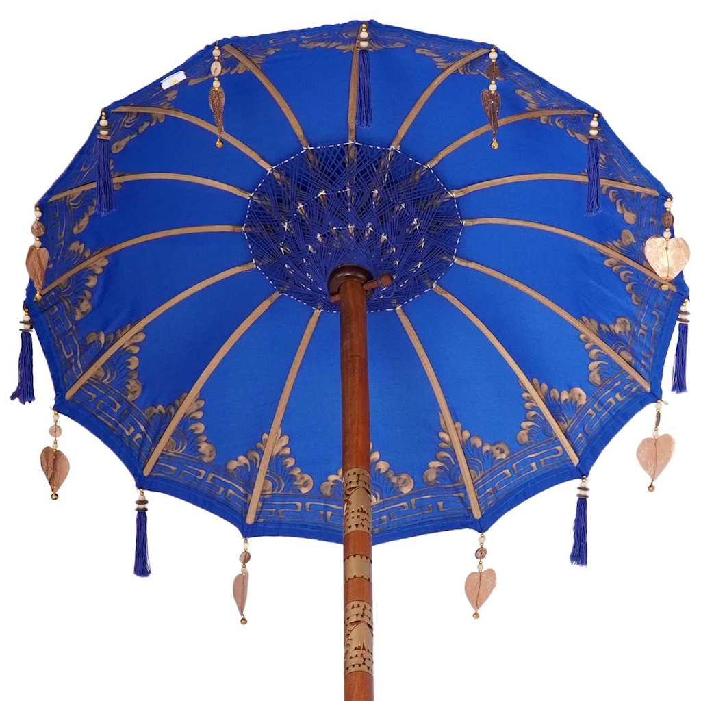 Parasol med Base Blå og Brun 250 cm Bomull og Tre