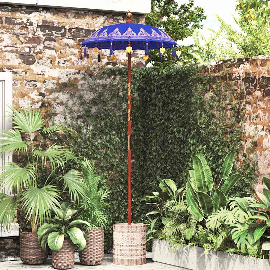 Parasol med Base Blå og Brun 250 cm Bomull og Tre