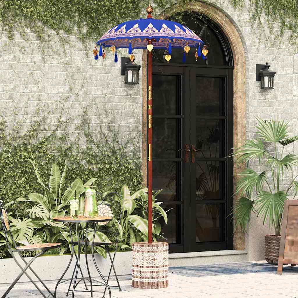 Parasol med Base Blå og Brun 250 cm Bomull og Tre