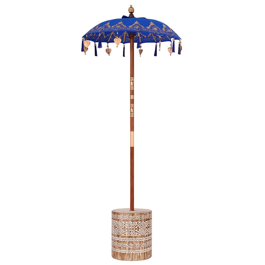 Parasol med Base Blå og Brun 250 cm Bomull og Tre