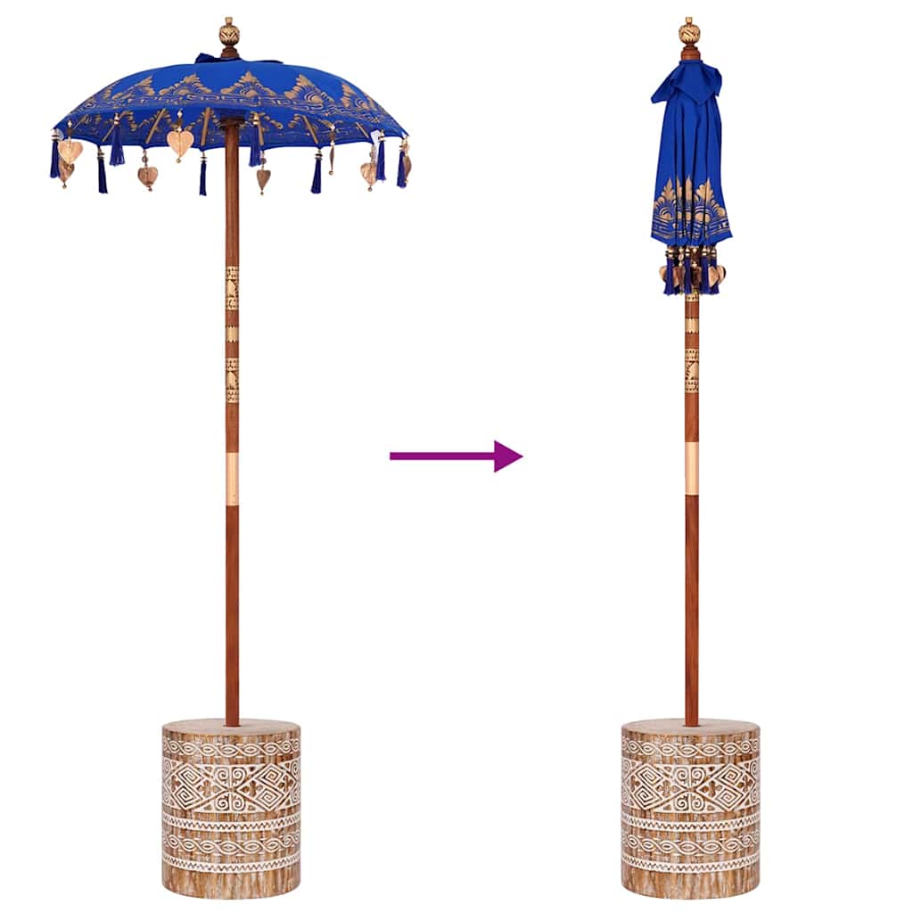Parasol med Base Blå og Brun 250 cm Bomull og Tre