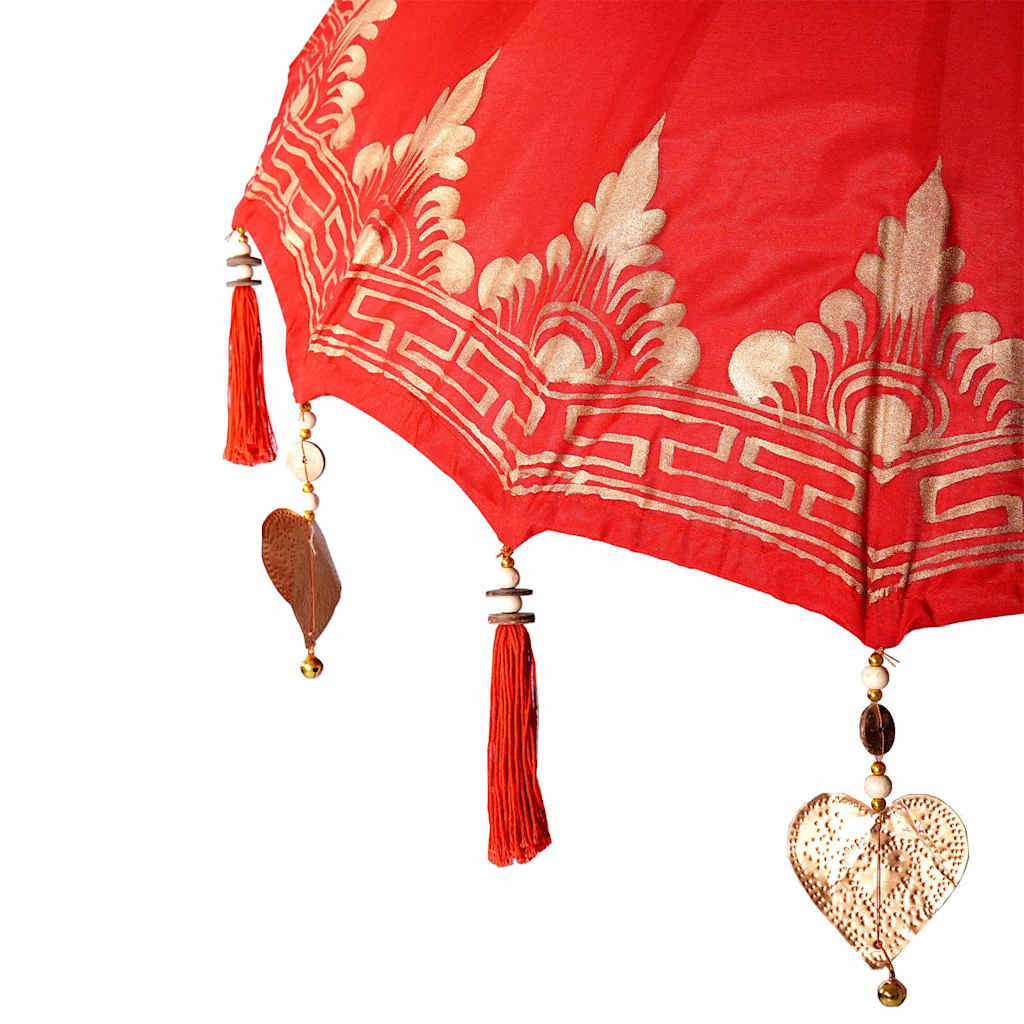 Parasol med Base Rød og brun 250 cm Bomull og Tre