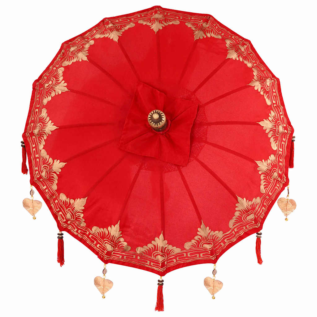 Parasol med Base Rød og brun 250 cm Bomull og Tre