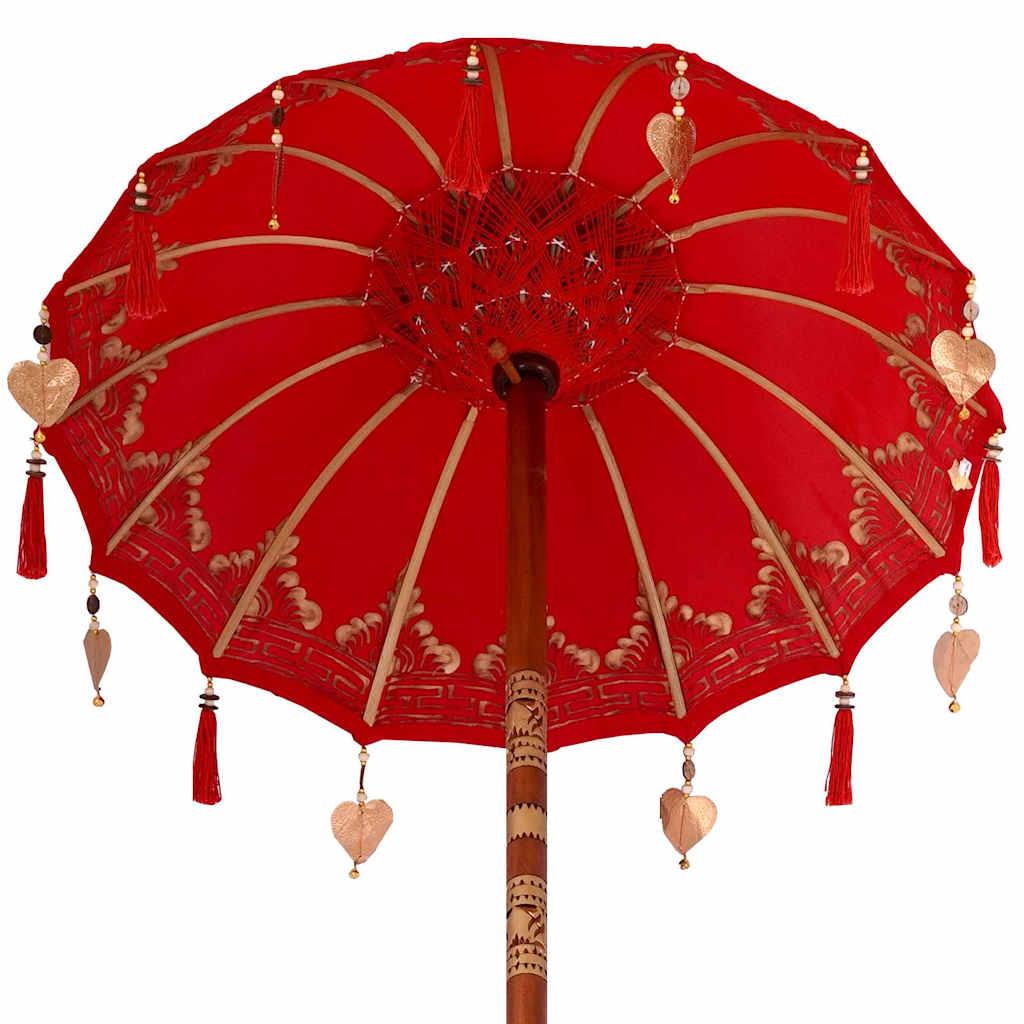 Parasol med Base Rød og brun 250 cm Bomull og Tre