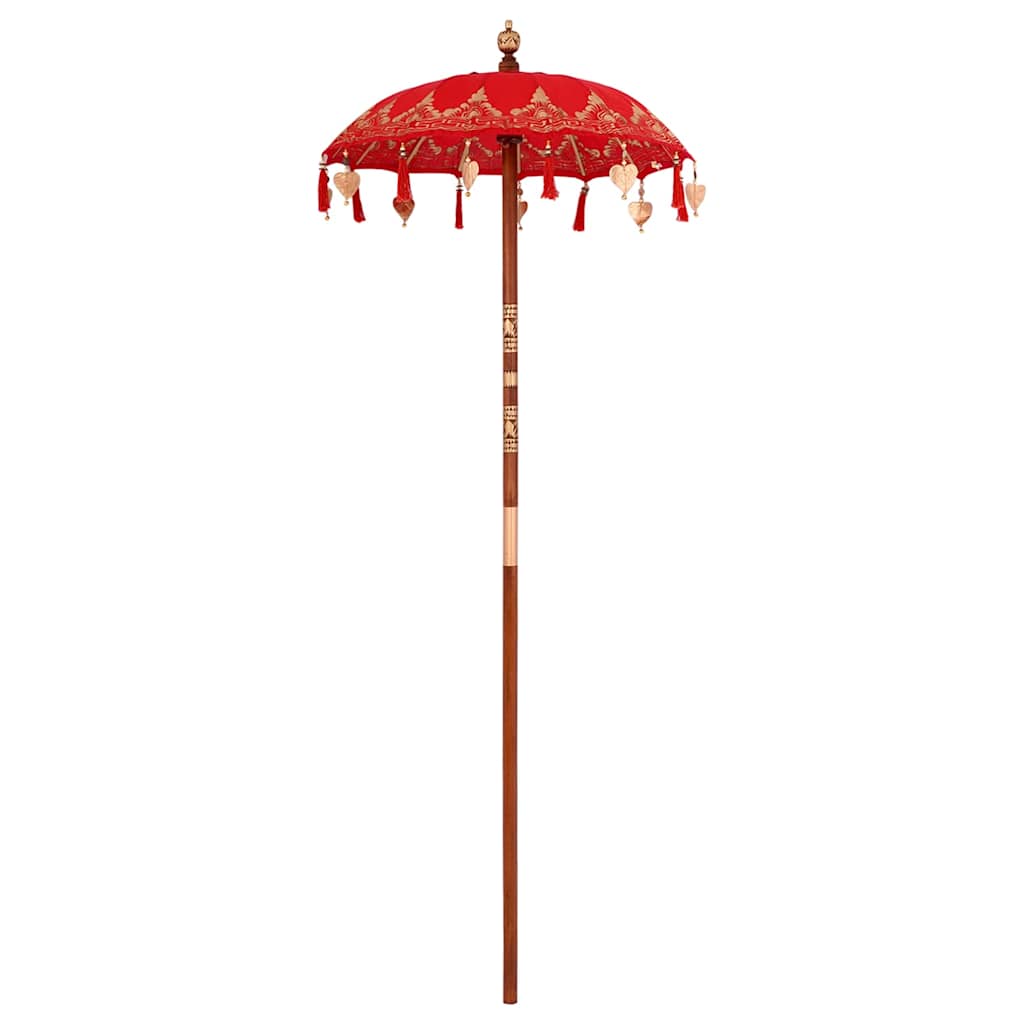 Parasol med Base Rød og brun 250 cm Bomull og Tre