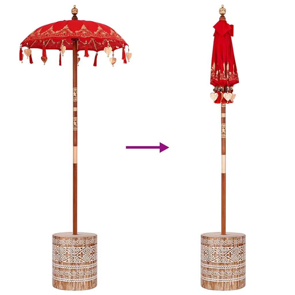 Parasol med Base Rød og brun 250 cm Bomull og Tre
