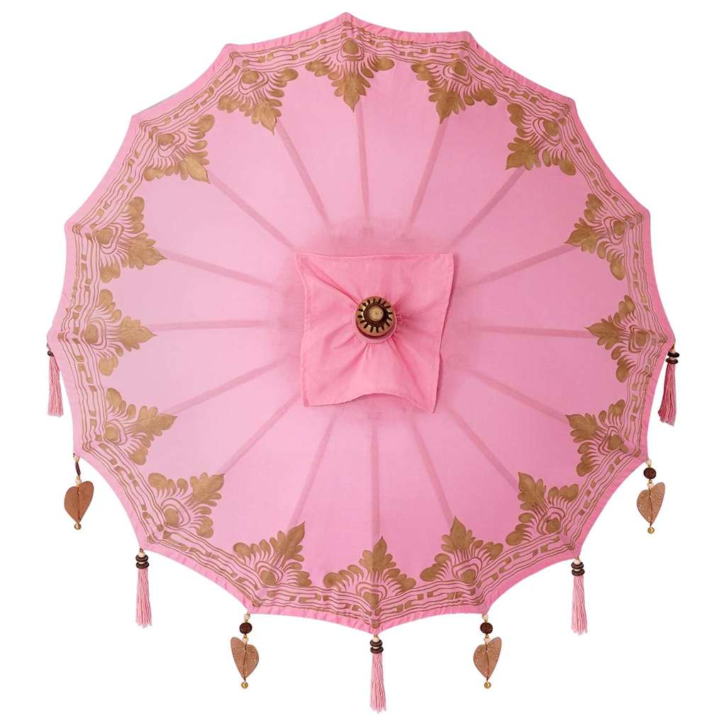 Parasol med Base Rosa og Brun 250 cm Bomull og Tre
