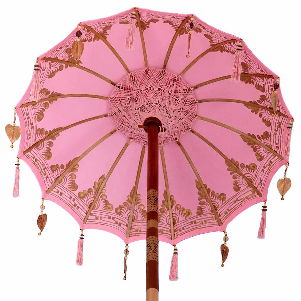 Parasol med Base Rosa og Brun 250 cm Bomull og Tre