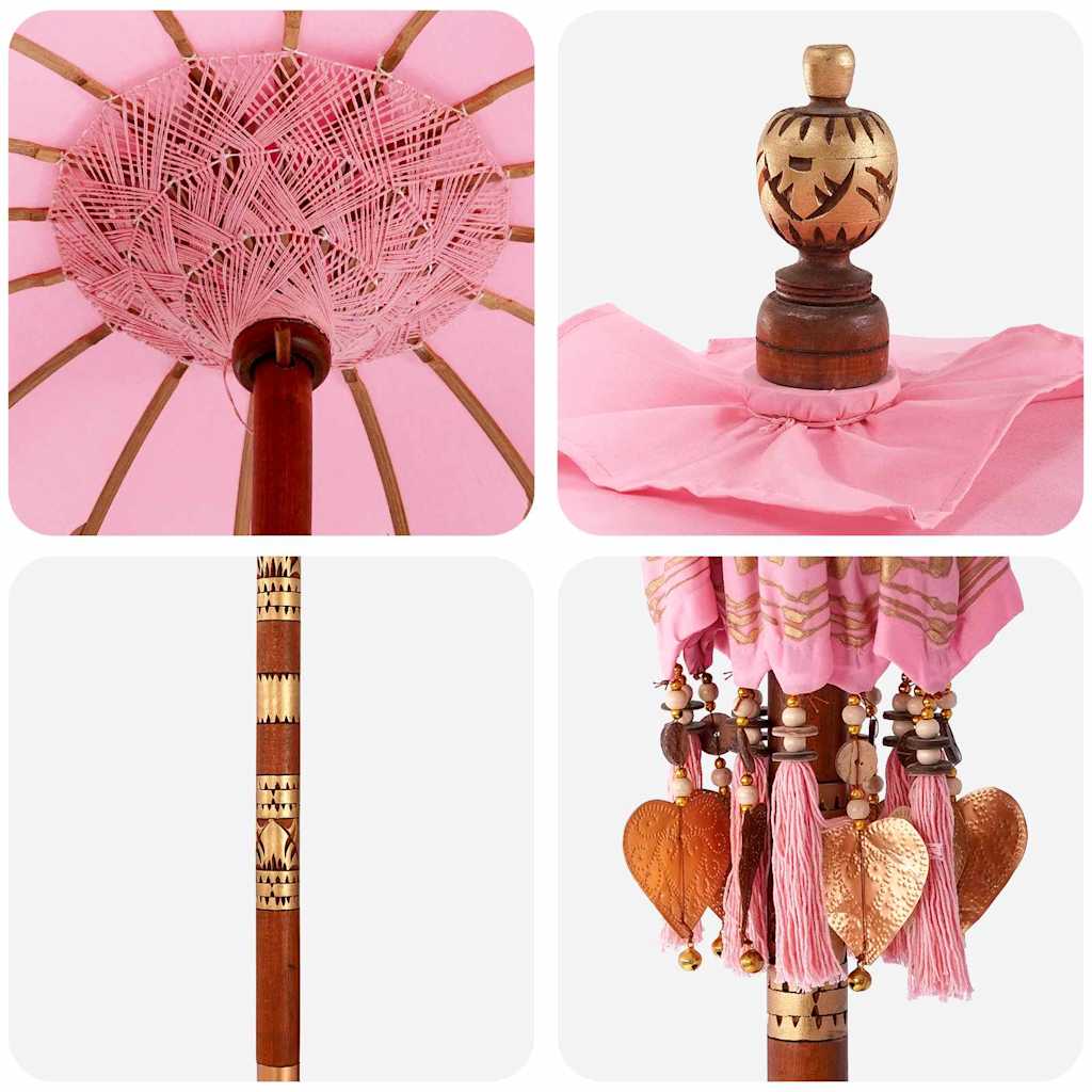 Parasol med Base Rosa og Brun 250 cm Bomull og Tre