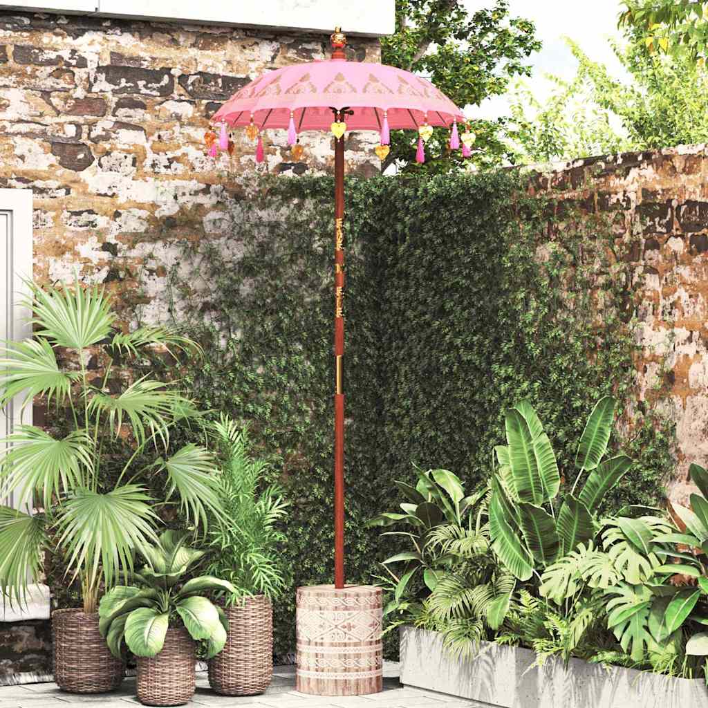 Parasol med Base Rosa og Brun 250 cm Bomull og Tre