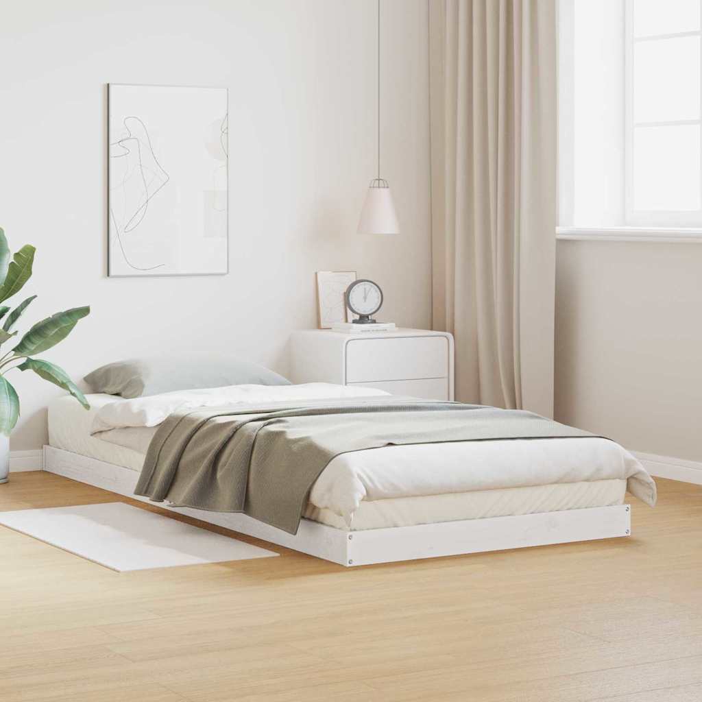 Gulvbedramme Hvit 90 x 210 cm Massiv furu