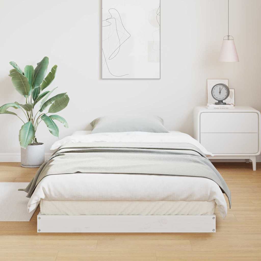 Gulvbedramme Hvit 90 x 210 cm Massiv furu
