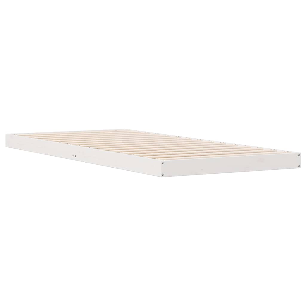 Gulvbedramme Hvit 90 x 210 cm Massiv furu