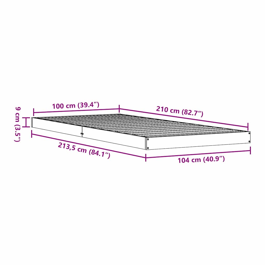 Gulvbedramme Hvit 100 x 210 cm Massivt furutre