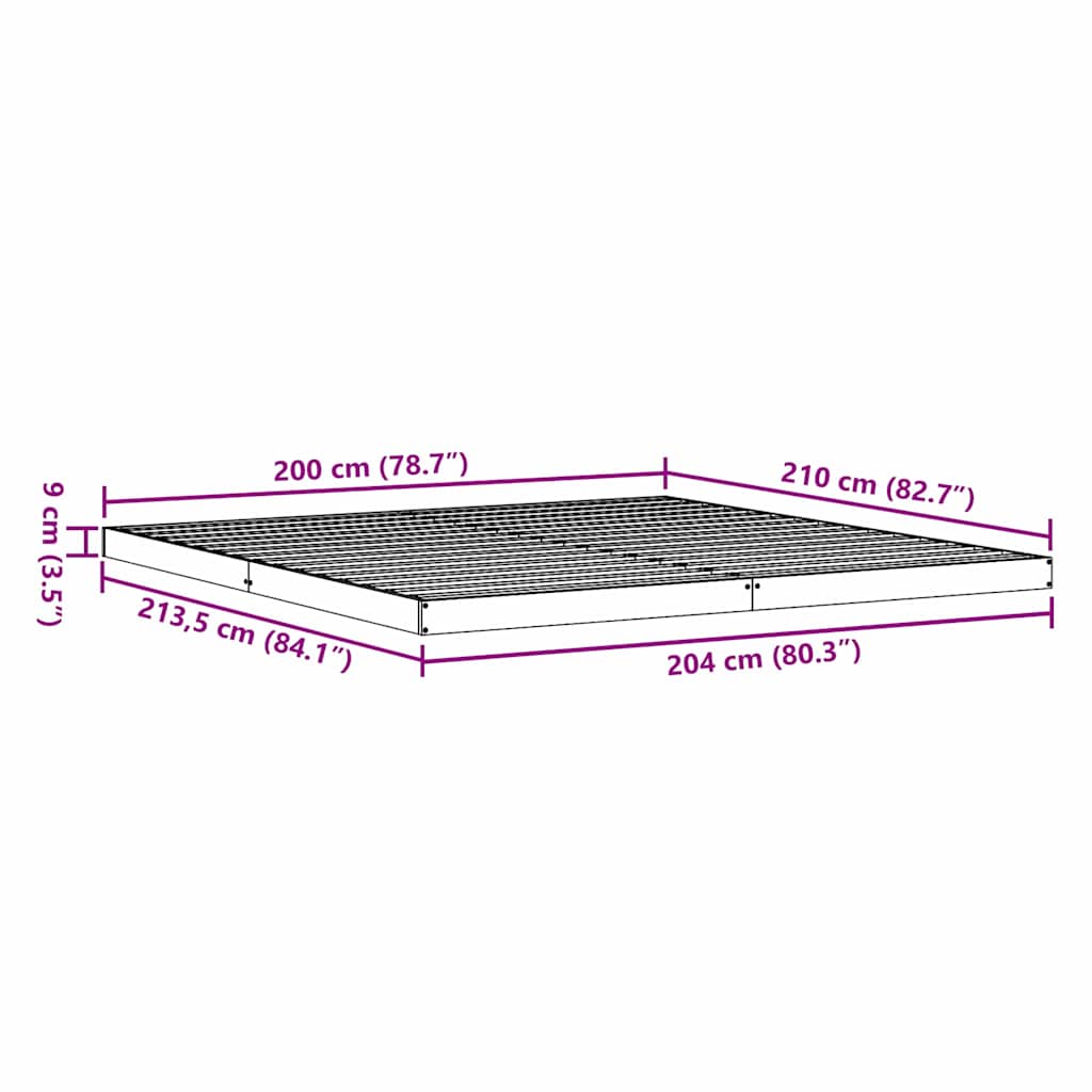 Gulvbedramme Naturlig 213,5 x 204 x 9 cm Massiv furu