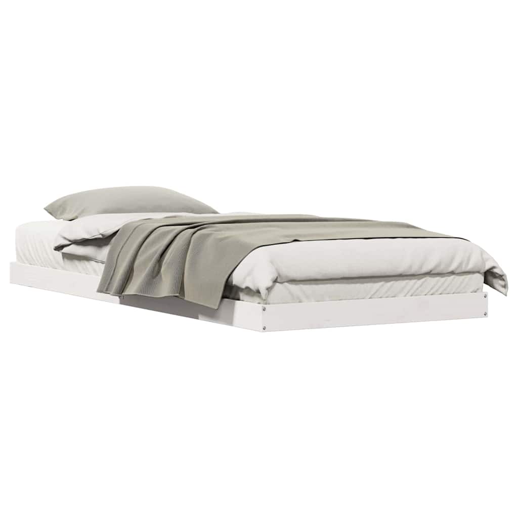 Gulvbedramme Hvit 90 x 220 cm Massivt furutre