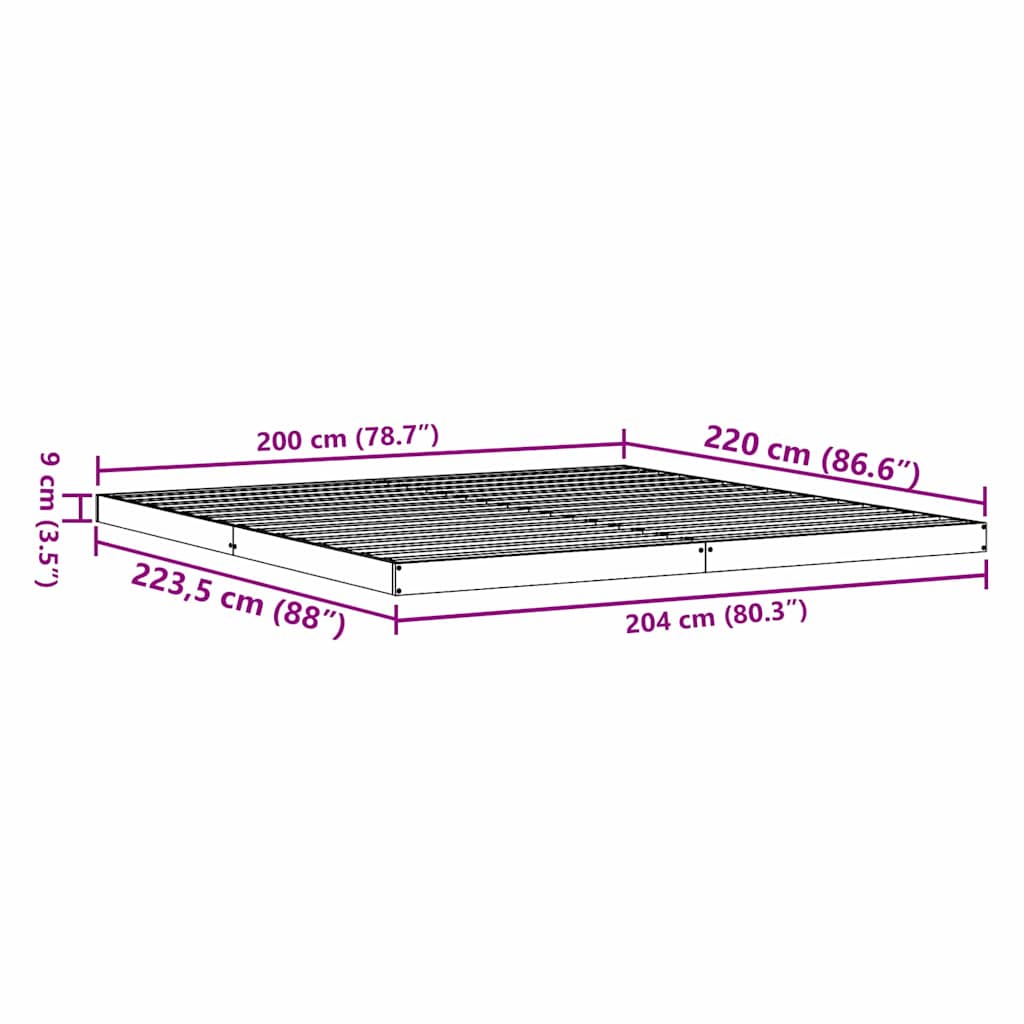Gulvbedramme Naturlig 200 x 220 cm Massiv furu