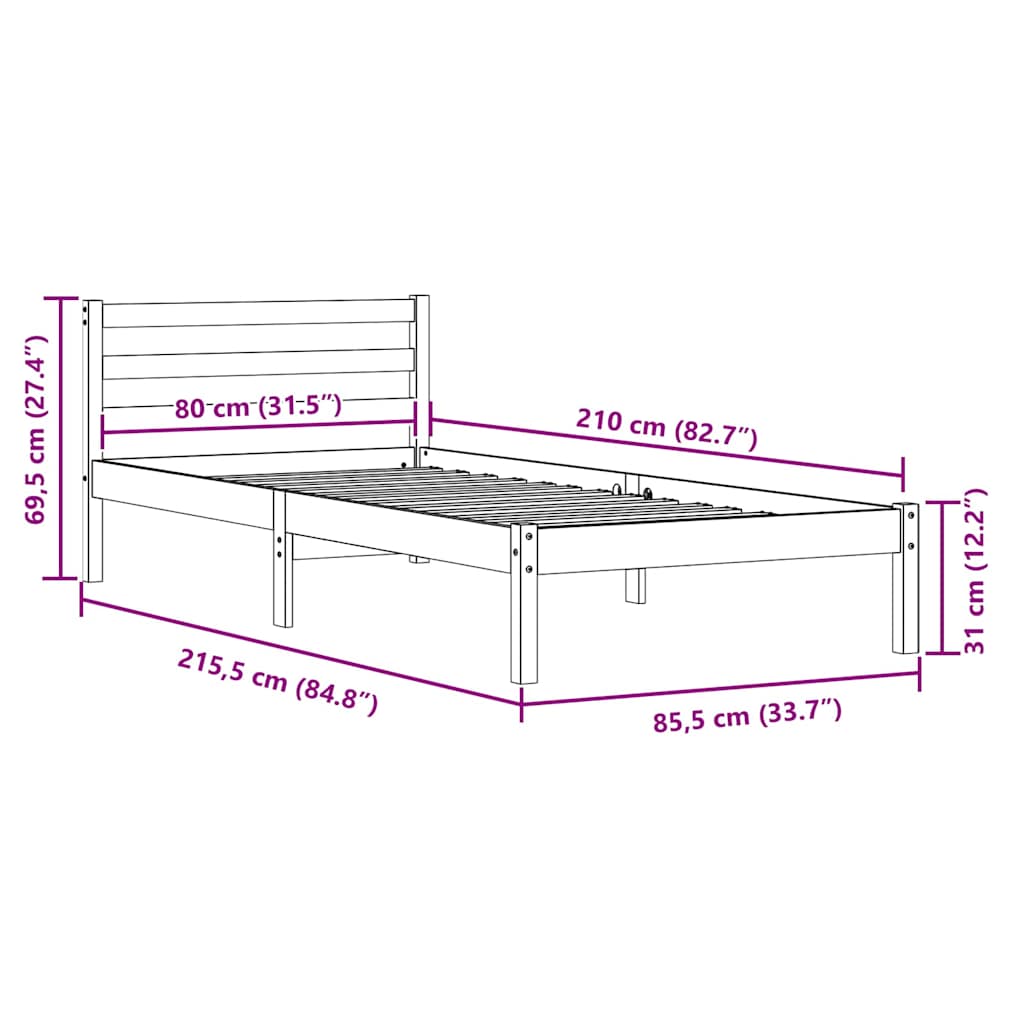 Sengestamme Hvit 215,5 x 85,5 x 69,5 cm Massiv furu
