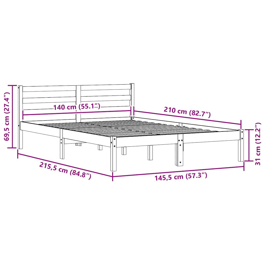 Sengestamme Hvit 215,5 x 145,5 x 69,5 cm Massiv furu