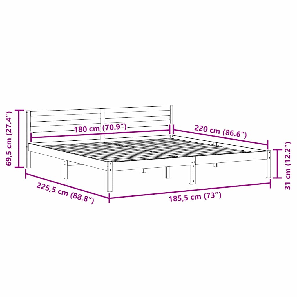 Sengeramme med hodegjerde Brun 220 x 180 cm Heltre furu