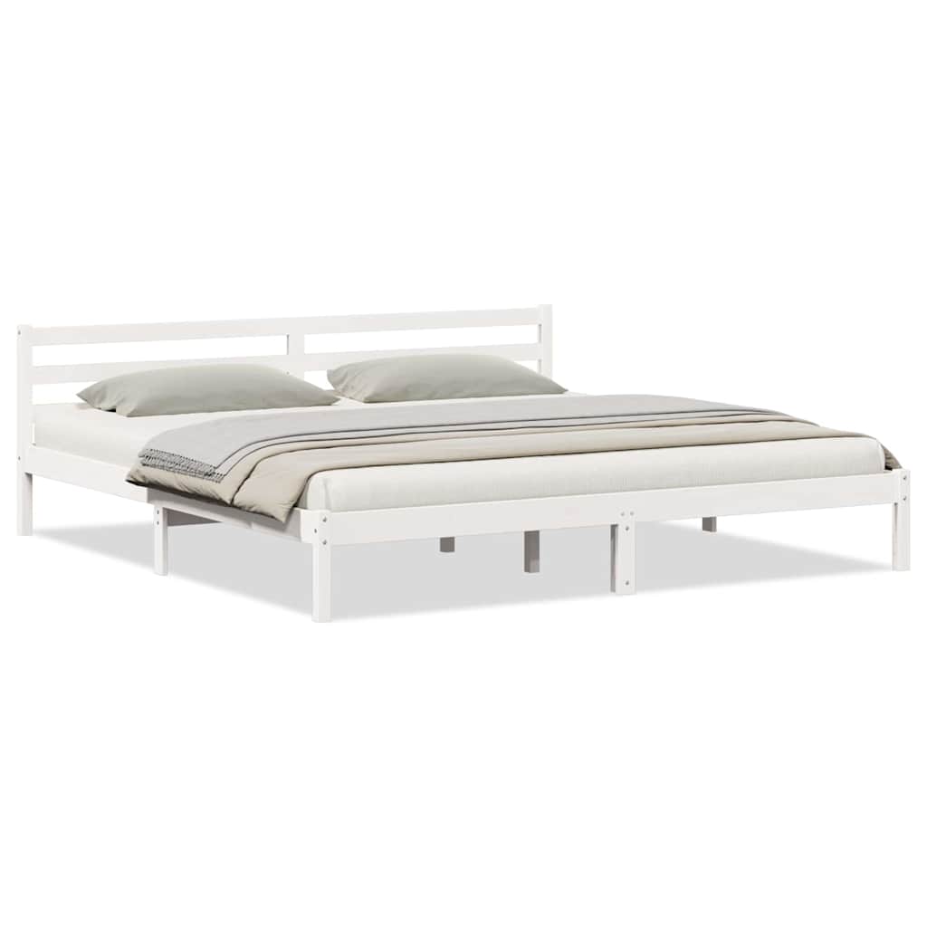 Sengeramme med hodegjerde Hvit 220 x 180 cm Heltre furu